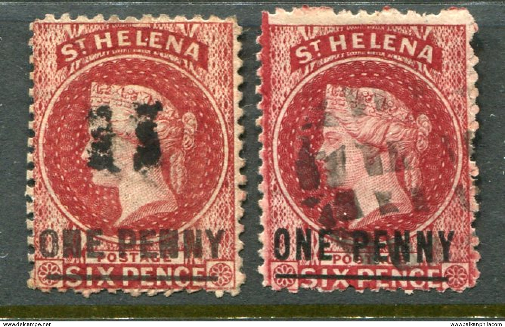 1864-71 St Helena ONE PENNY Surcharged Used Sg 6, 8 - Saint Helena Island