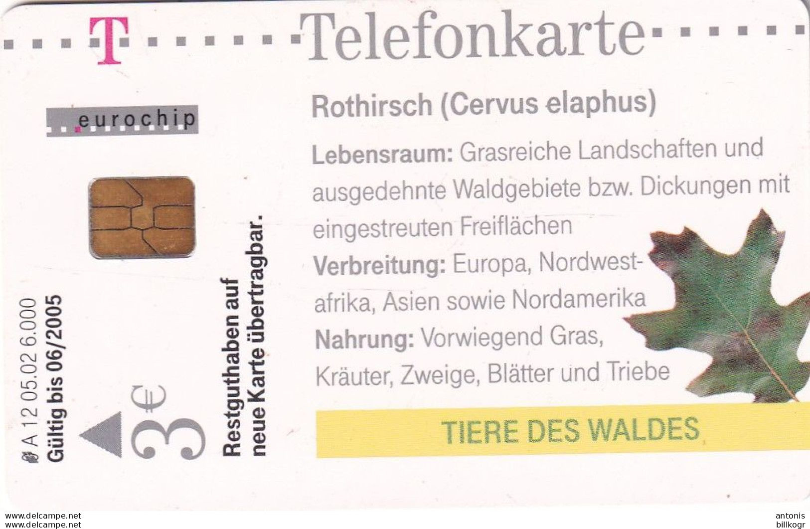 GERMANY(chip) - Deer, Tiere Des Waldes/Rothirsch(A 12), Tirage 6000, 05/02, Mint - A + AD-Series : Publicitaires - D. Telekom AG