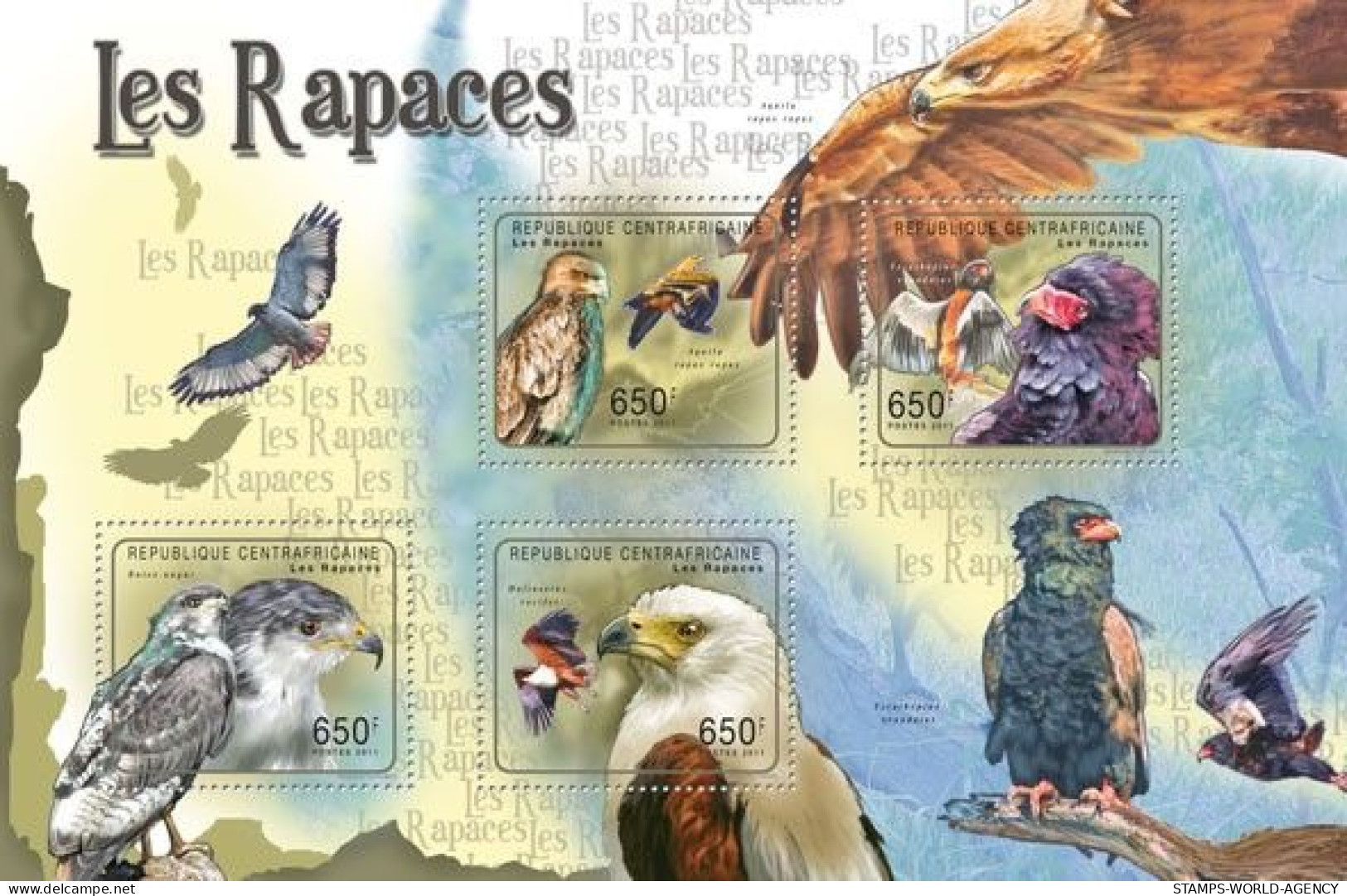 ( 250 11) - 2011- CENTRAL AFRICAN - BIRDS OF PREY                4V  MNH** - Eagles & Birds Of Prey