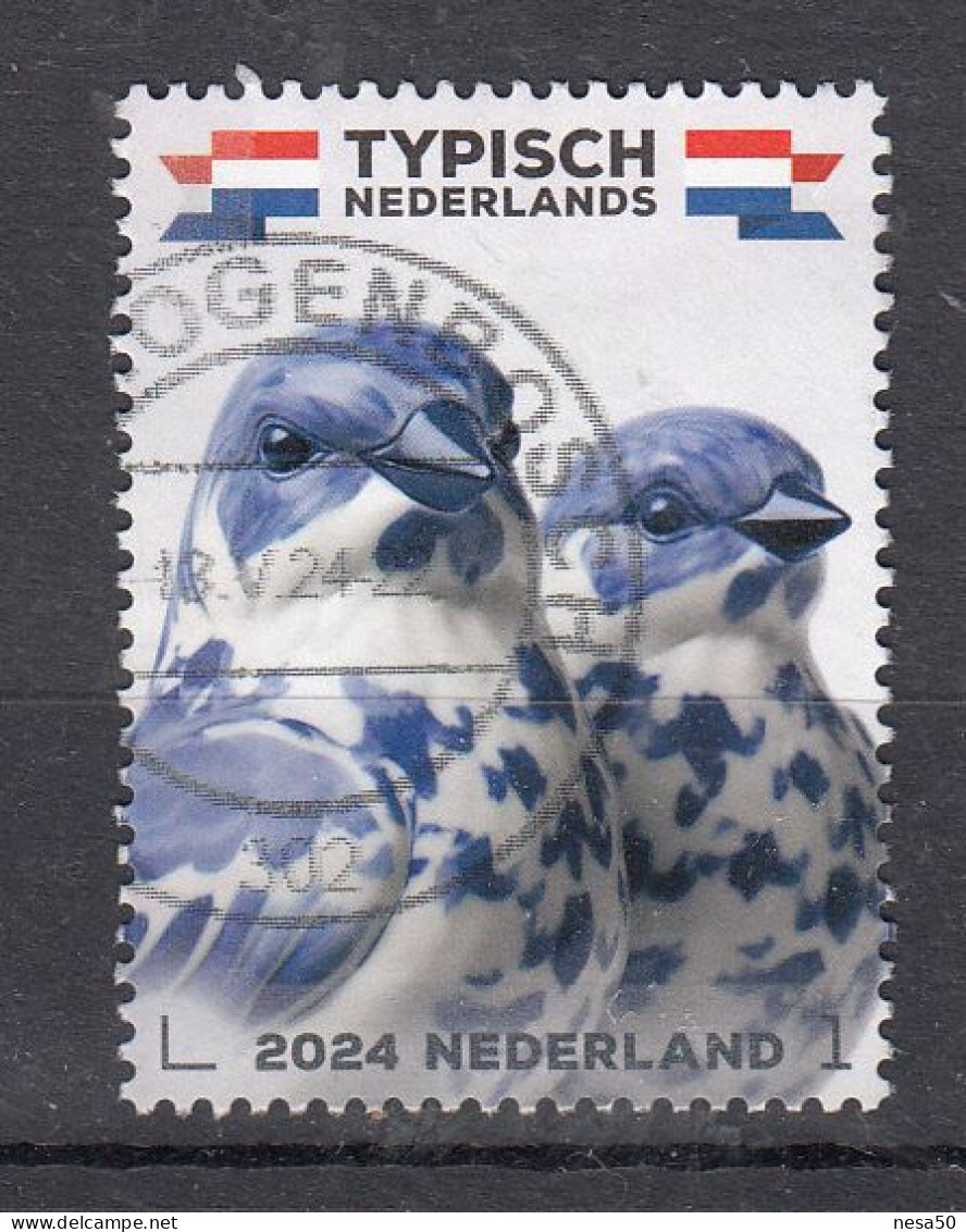 Nederland 2024 Nvph Nr ??, Mi Nr ??;  Typisch Nederlands, Vogels, Bird,  Delfts Blauw, Losse Zegel, Gestempeld - Gebraucht