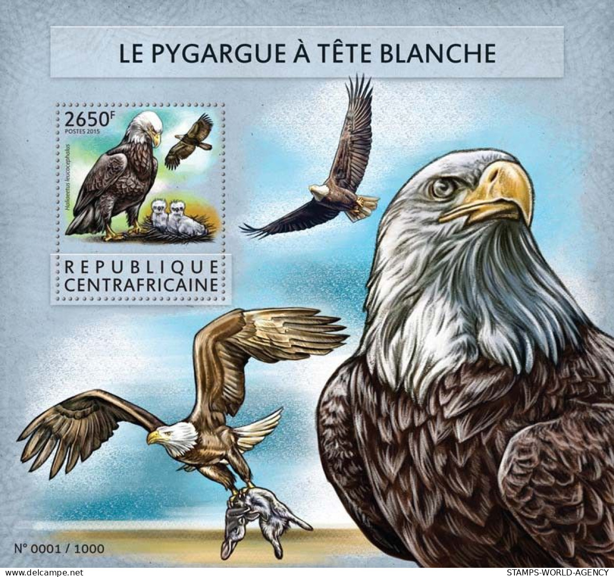 ( 250 09) - 2015- CENTRAL AFRICAN - BIRDS OF PREY                1V  MNH** - Eagles & Birds Of Prey