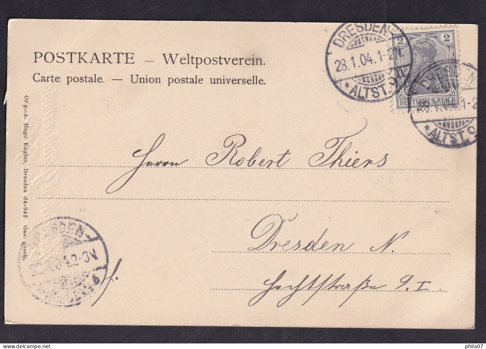 Herzlichen Gluckwunsch Zum Neuen Jahre / Year 1904 / Long Line Postcard Circulated, 2 Scans - New Year