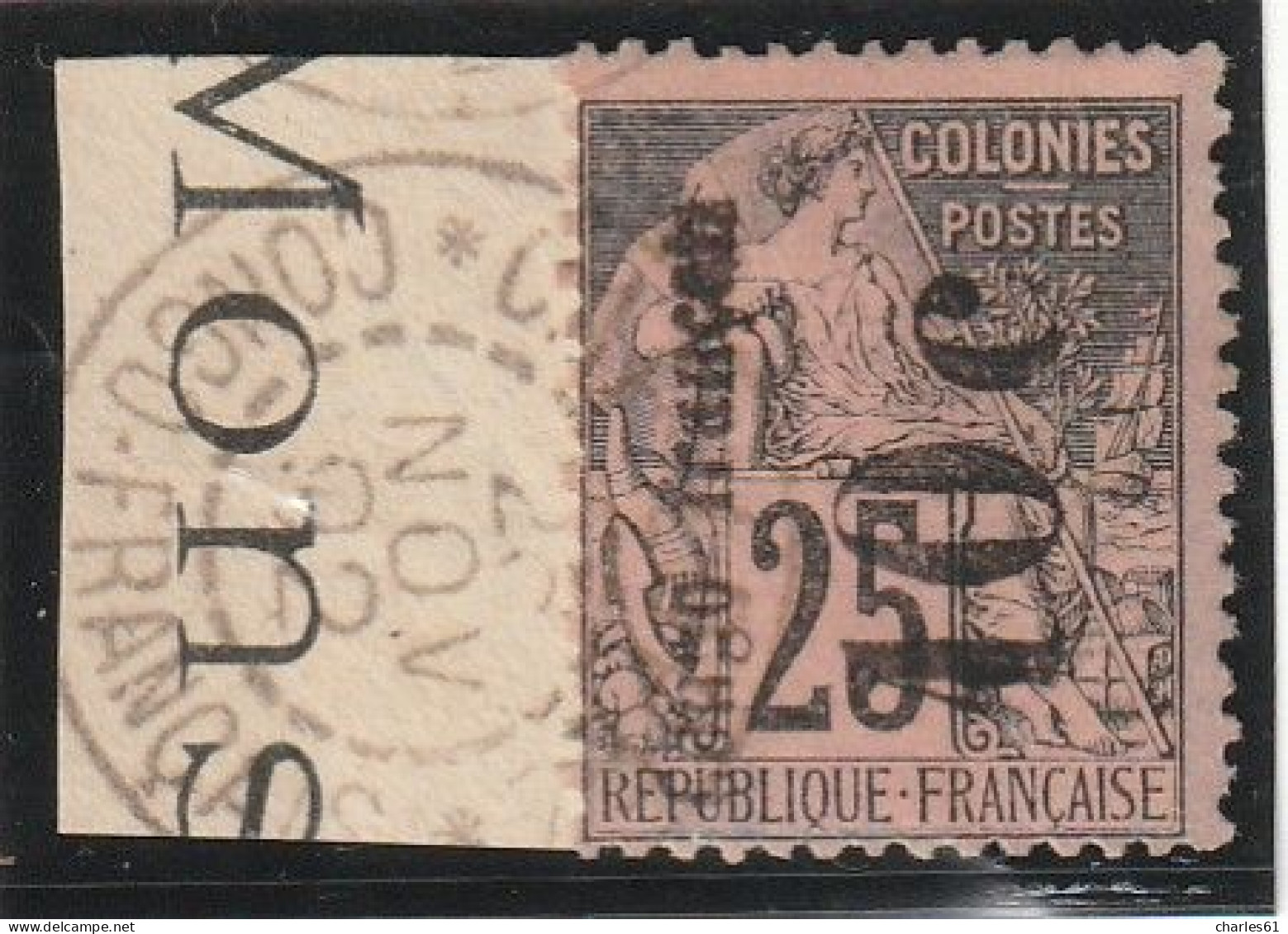 CONGO - N°5b Obl (1891-92) 10c Sur 25c Noir Sur Rose - Surcharge Verticale - Signé Calves - Used Stamps