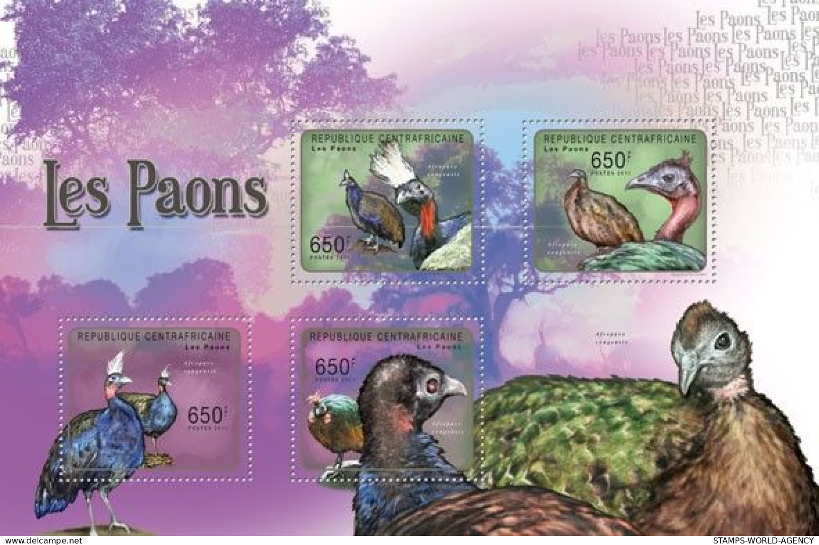 ( 250 12) - 2011- CENTRAL AFRICAN - PEACOCKS                4V  MNH** - Pavos Reales