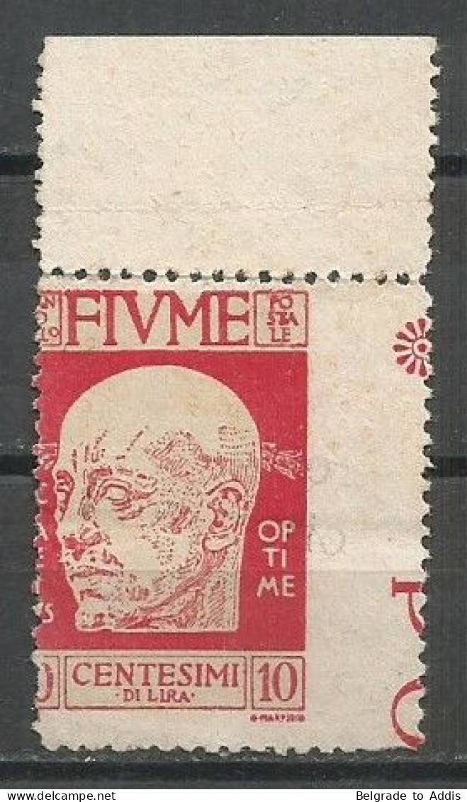 Fiume Croatia Italy Italia ERROR Sassone 114 With Strong Shifted Perforation MNG 1920 - Fiume
