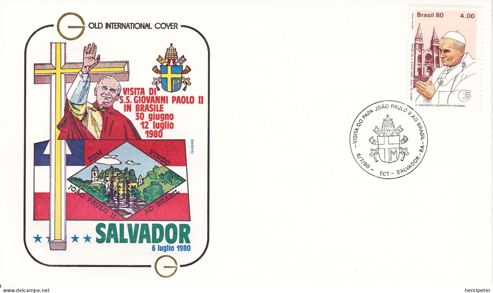 1428 (Yvert Et Tellier) Sur FDC Illustrée Commémorant Le Voyage Du Pape Jean-Paul II à Salvador (Bahia) Au Brésil - 1980 - FDC