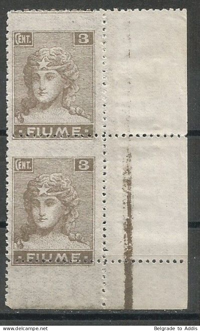 Fiume Croatia Italy Italia ERROR Sassone 33 In Pair With Shifted Perforation MNG 1919 - Fiume