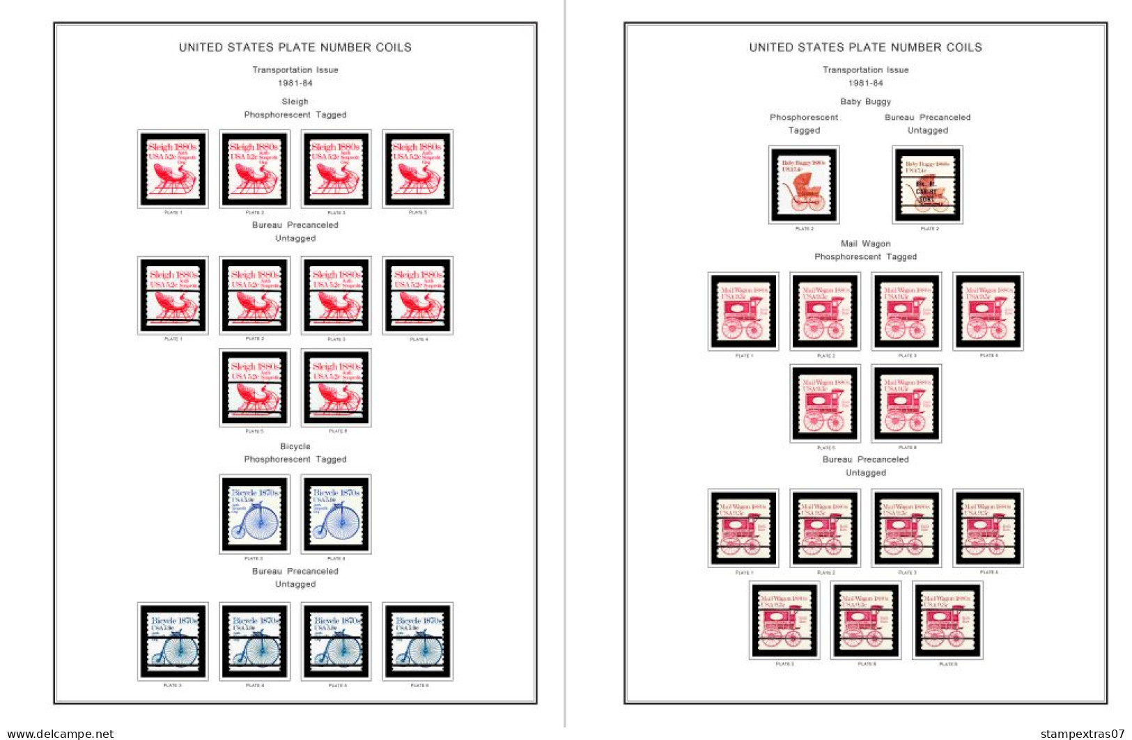 COLOR PRINTED US PLATE NUMBER COILS [SINGLES] 1981-2010 STAMP ALBUM PAGES (77 Illustrated Pages) >> FEUILLES ALBUM - Pre-printed Pages