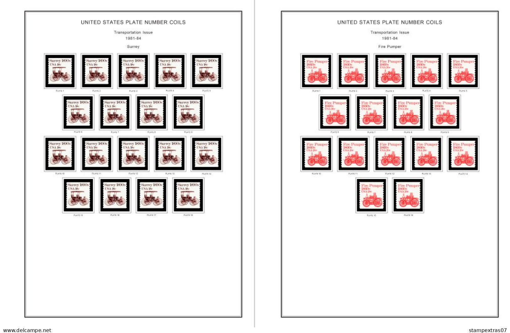 COLOR PRINTED US PLATE NUMBER COILS [SINGLES] 1981-2010 STAMP ALBUM PAGES (77 illustrated pages) >> FEUILLES ALBUM