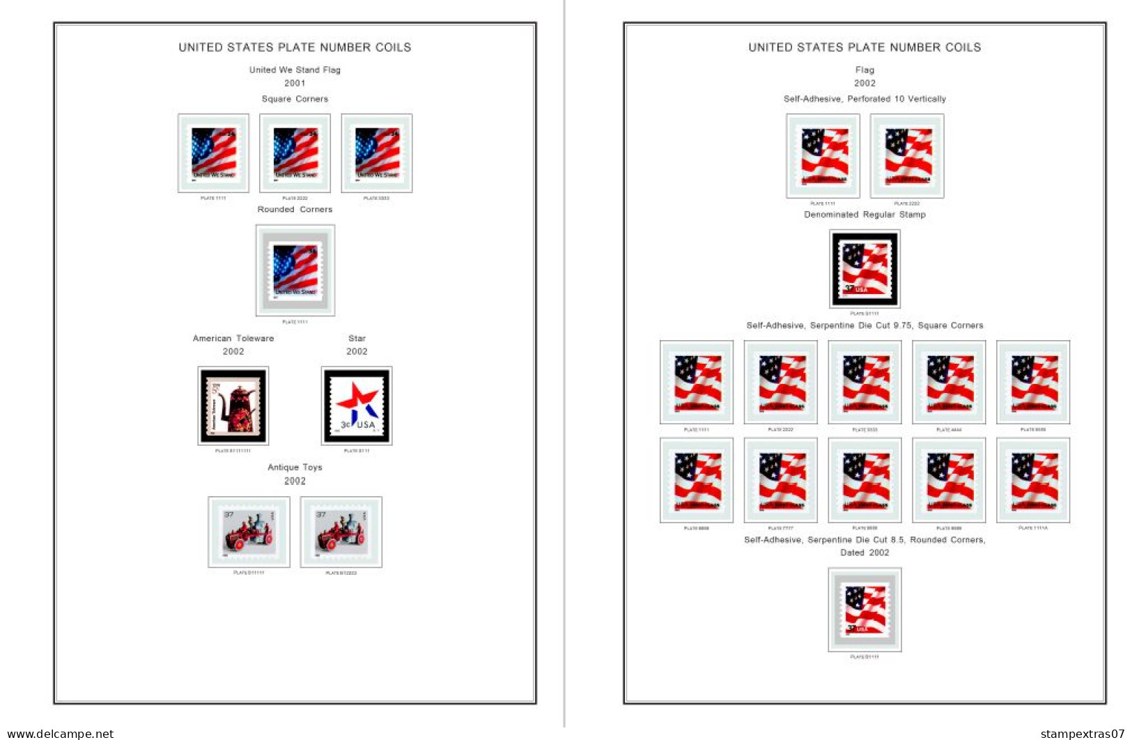 COLOR PRINTED US PLATE NUMBER COILS [SINGLES] 1981-2010 STAMP ALBUM PAGES (77 illustrated pages) >> FEUILLES ALBUM