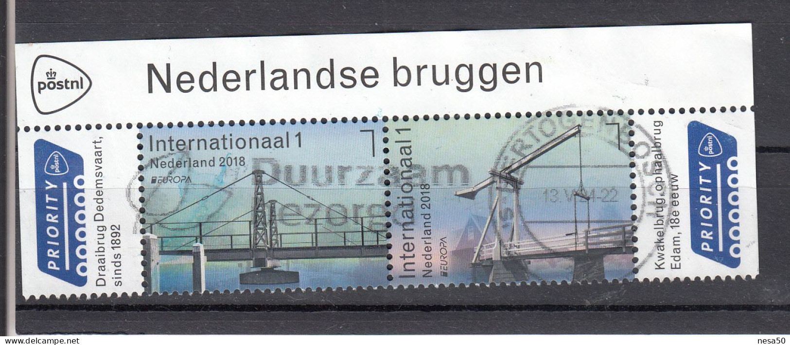 Nederland 2018 Nvph Nr 3630 + 3631, Mi Nr 3698 + 3699, Bruggen, Europa, Gestempeld - Used Stamps