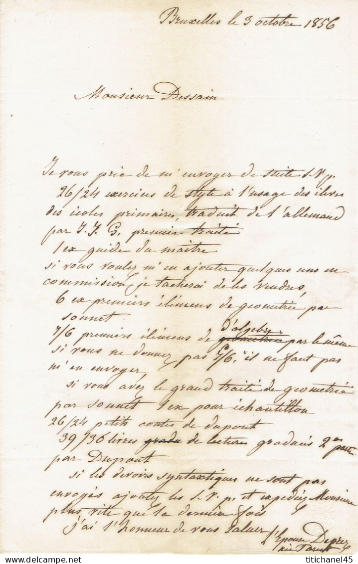 Médaillon N°7 (1 Voisin Et TB Margé) Sur Lettre Avec Contenu -  Obl. 14 Barres BRUXELLES (1852) Vers LIEGE - 1851-1857 Médaillons (6/8)