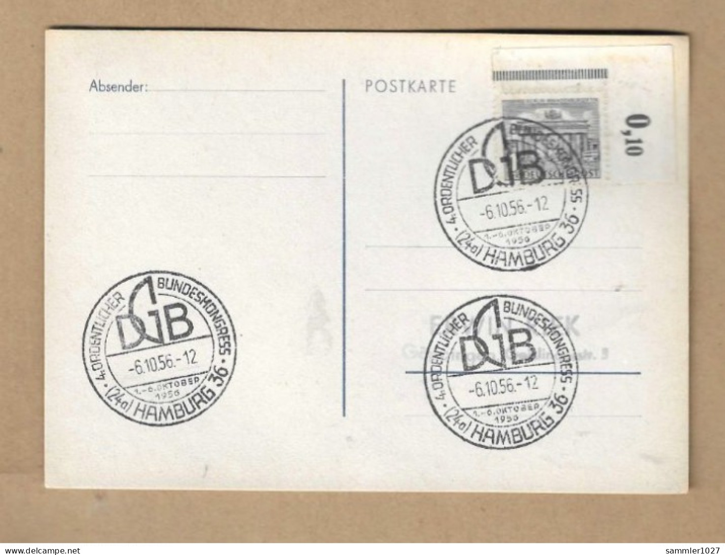 Los Vom 16.05 -  Sammlerkarte Aus Hamburg 1956 - Lettres & Documents