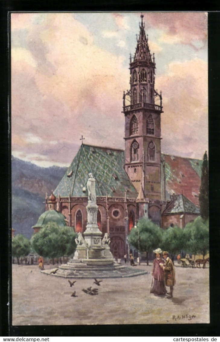 Artista-Cartolina Rudolf Alfred Höger: Bozen, Pfarrkirche Im Abendlicht  - Bolzano (Bozen)