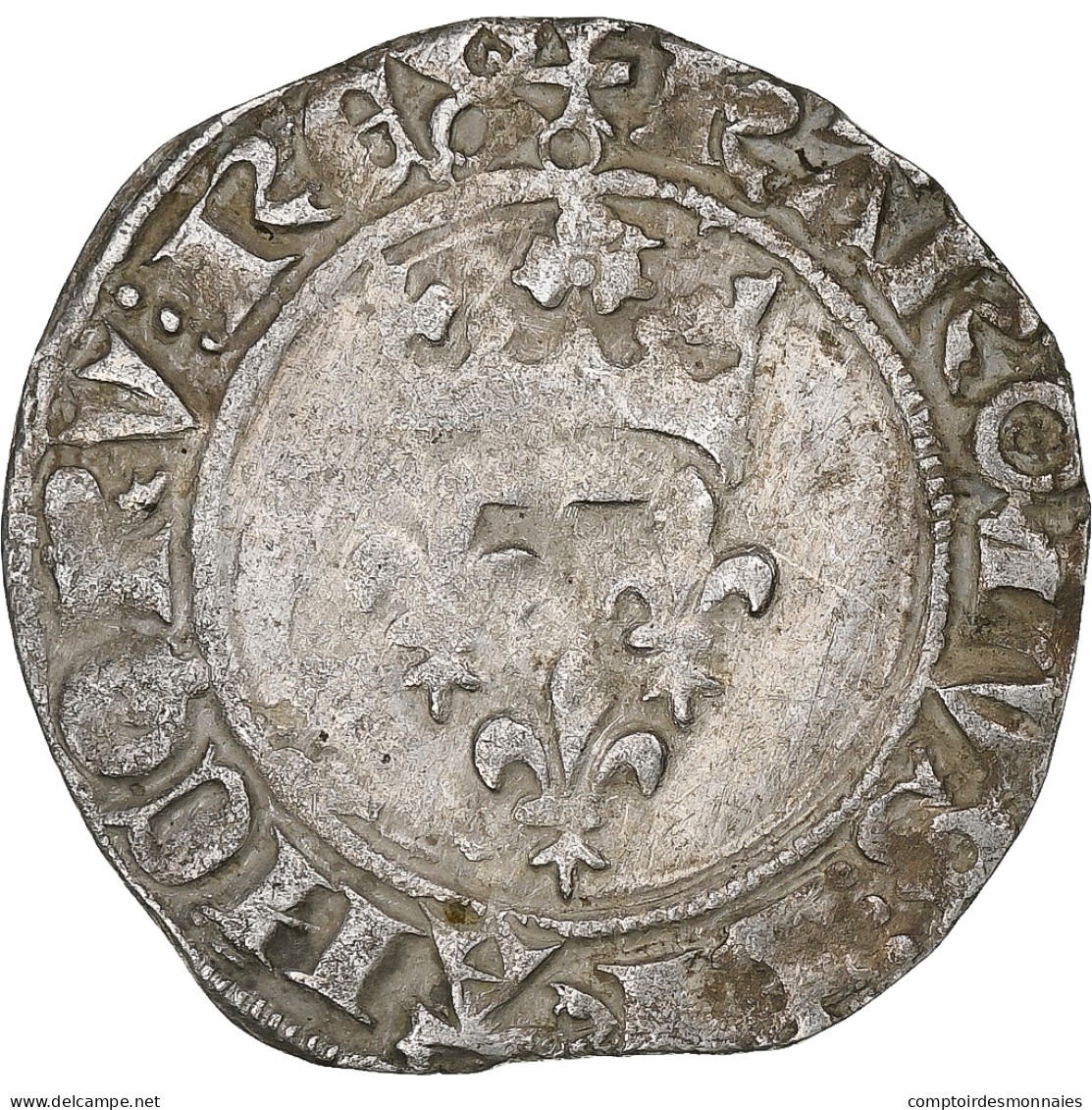 France, Charles VI, Florette, 1417-1422, Paris, Billon, TB+, Duplessy:387 - 1380-1422 Charles VI Le Fol