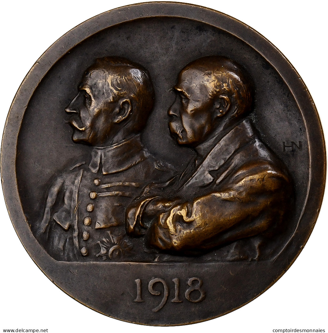 France, Médaille, Hommage De La Patrie à Clémenceau Et Foch, 1918, Bronze - Other & Unclassified