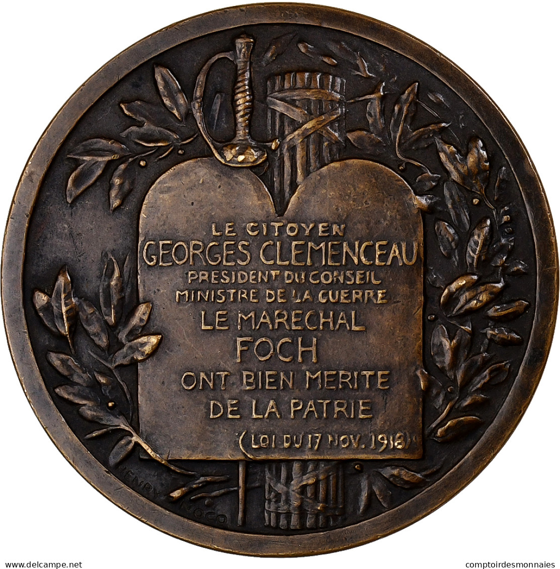 France, Médaille, Hommage De La Patrie à Clémenceau Et Foch, 1918, Bronze - Other & Unclassified