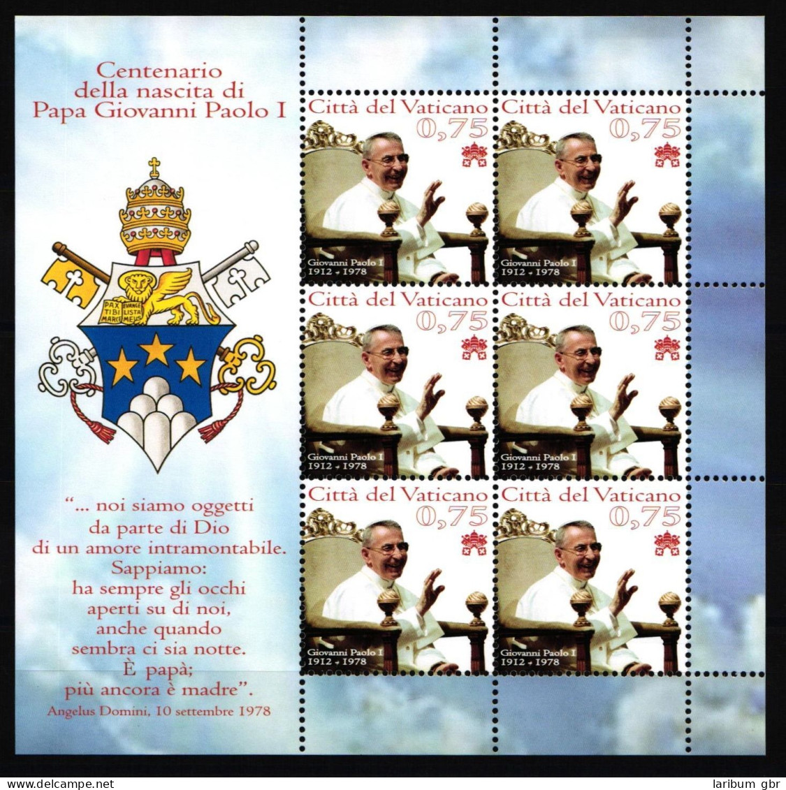 Vatikan 1744 Postfrisch Als Kleinbogen #NF856 - Autres & Non Classés