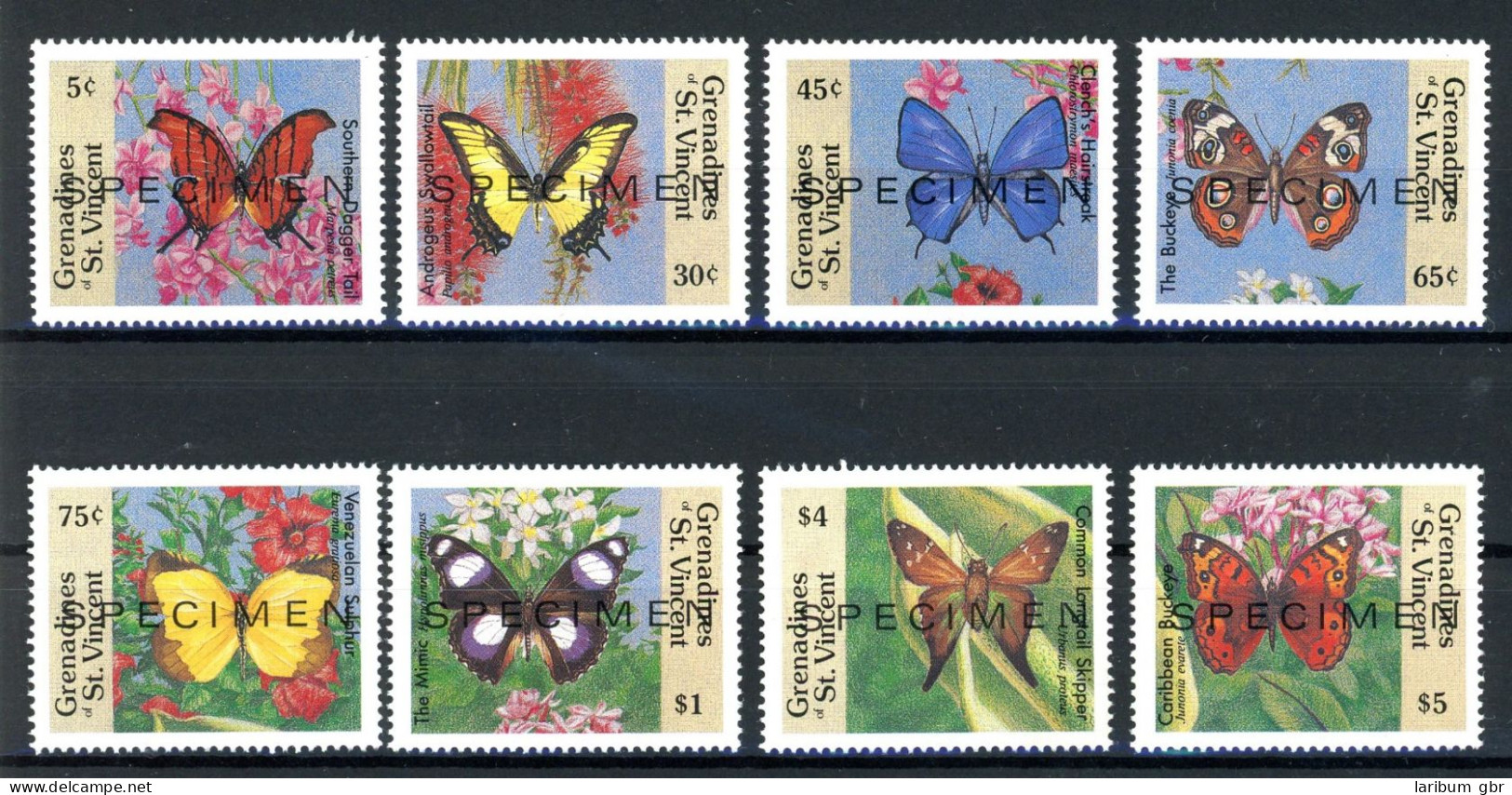 St. Vincent Grenadinen 664-71 Postfrisch SPECIMEN, Schmetterling #HB255 - St.Vincent & Grenadines