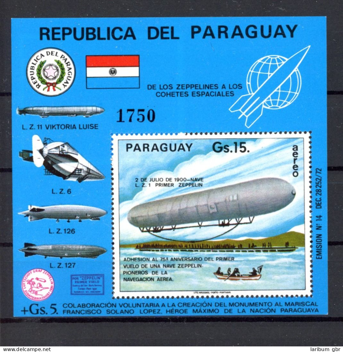 Paraguay 2714, Block 256 Postfrisch Zeppelin #GO622 - Paraguay