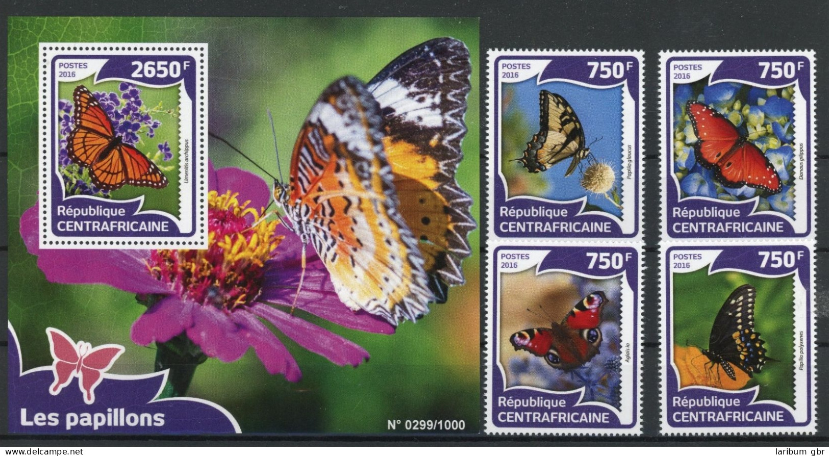 Zentralafr. Rep. 5960-5963, Block 1414 Postfrisch Schmetterlinge #JT971 - República Centroafricana