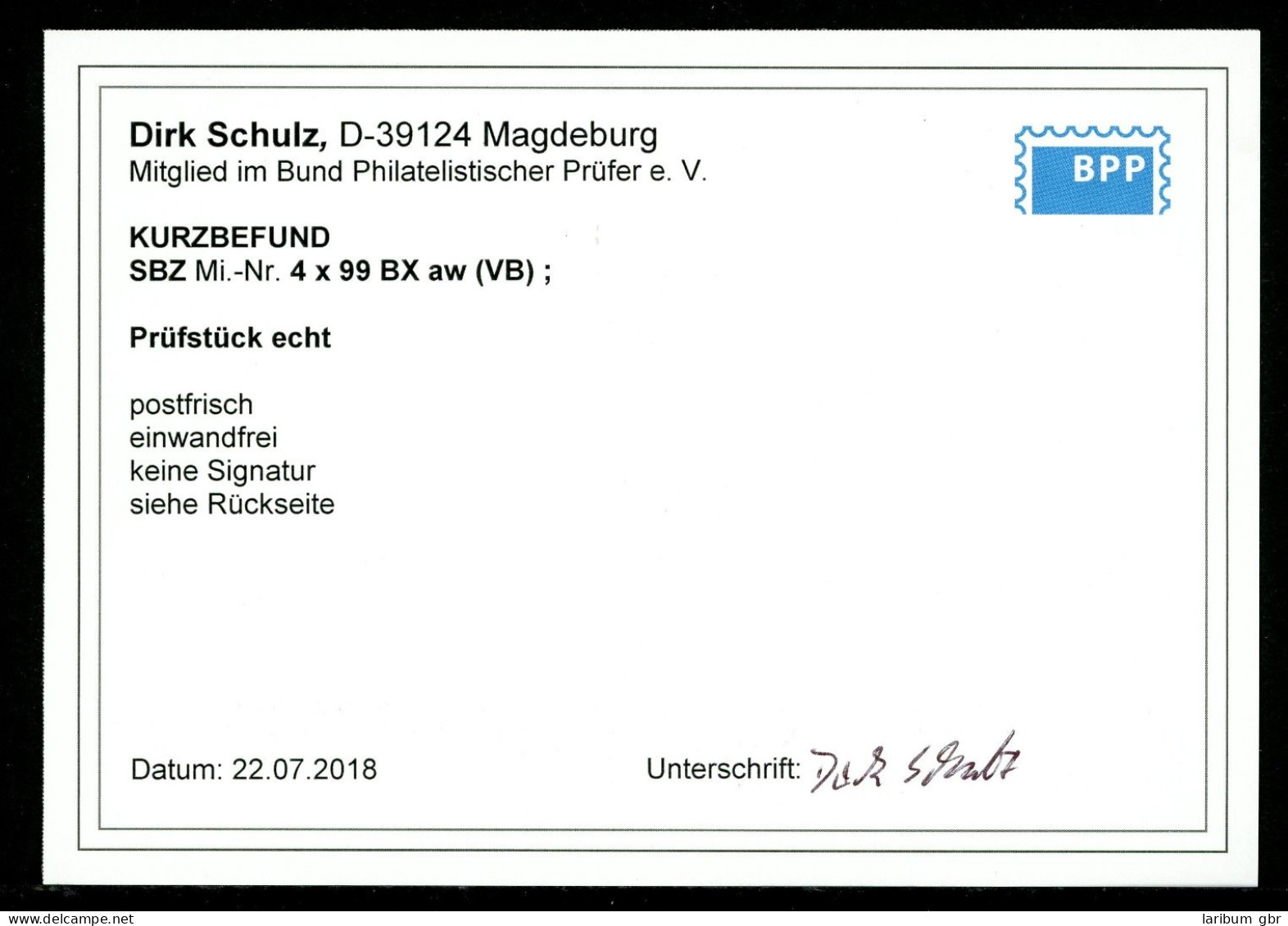 SBZ Thüringen 4er Block OR 99 BX A W Postfrisch Kurzbefund Schulz #HF193 - Autres & Non Classés