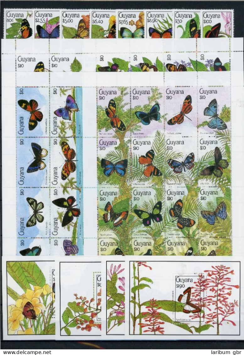 Guyana 3211-3218, Zd-Bg., Block 101-104 Postfrisch Schmetterling #JW616 - Guiana (1966-...)