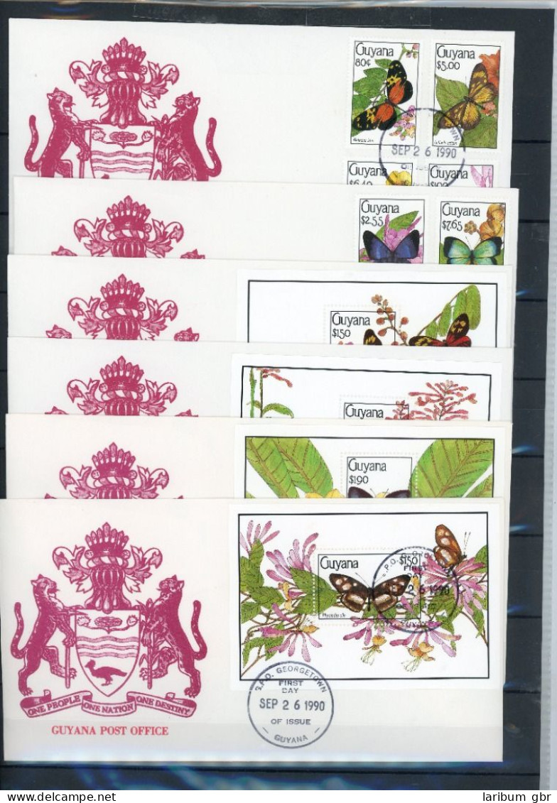 Guyana 3211-3218, Zd-Bg, Blöcke Schmetterling Ersttagesbrief/FDC #JW641 - Guyana (1966-...)