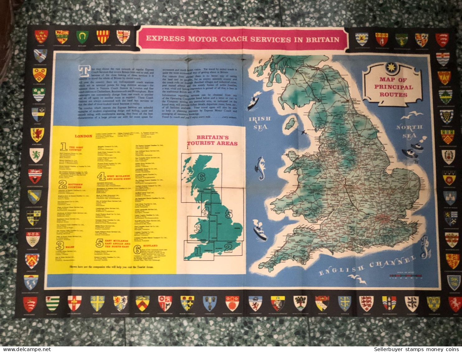 World Maps Old-express Motor Coach Services In Britain Year Before 1975-1 Pcs - Mapas Topográficas