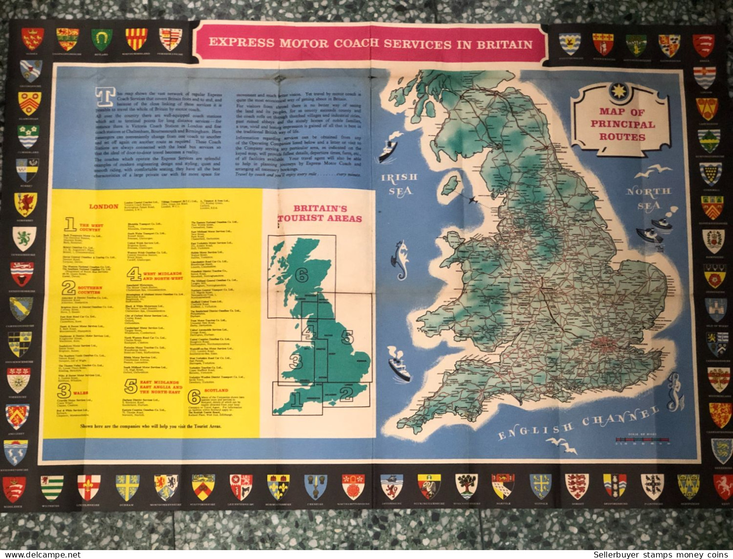 World Maps Old-express Motor Coach Services In Britain Year Before 1975-1 Pcs - Mapas Topográficas