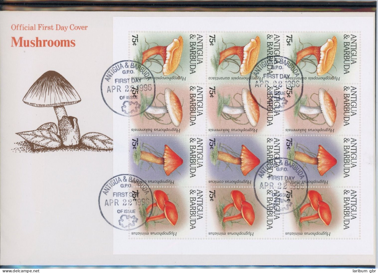 Antigua Barbuda ZD Bg 2324-2327, Block 338 Pilze Ersttagesbrief/FDC #JO784 - Antigua Et Barbuda (1981-...)