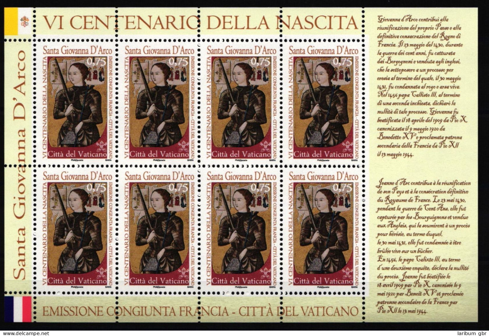 Vatikan 1737 Postfrisch Als Kleinbogen #NF855 - Autres & Non Classés