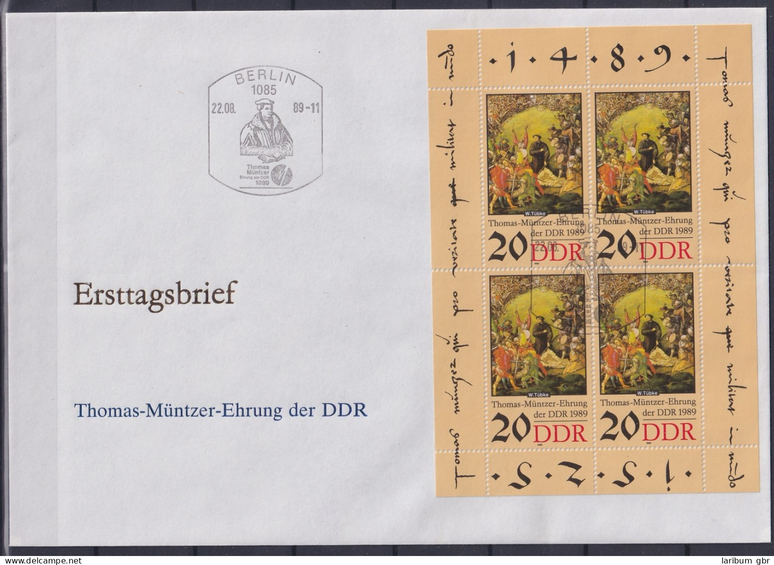 DDR 3271 Gestempelt Als FDC, Kleinbogen Thomas Müntzer #NF826 - Autres & Non Classés