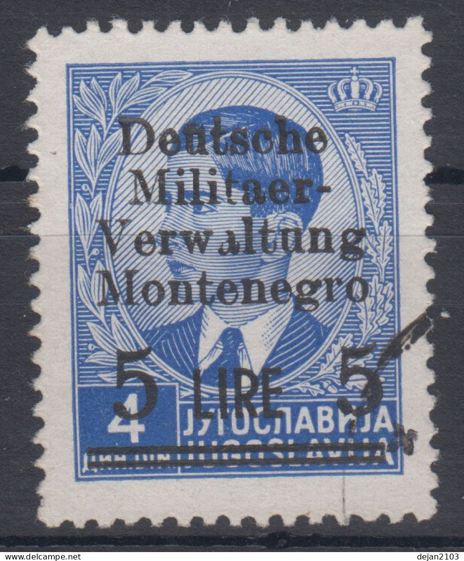 Montenegro German Occupation 5 Lire On 4 Din Mi#6 1943 USED - Montenegro