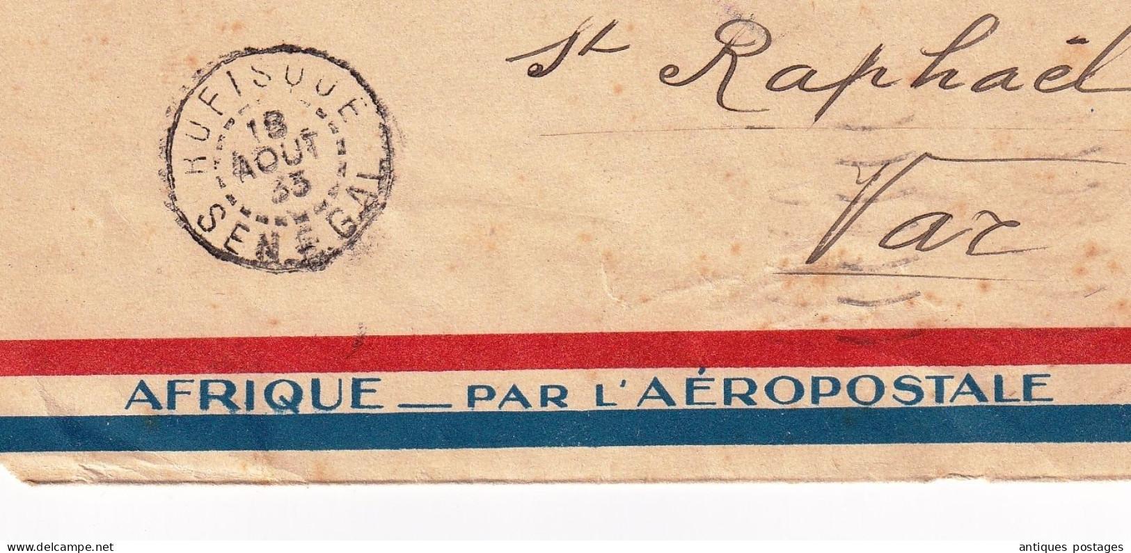Lettre Sénégal 1935 Rufisque Afrique Par Aéropostale Pour Saint Raphaël Var - Lettres & Documents