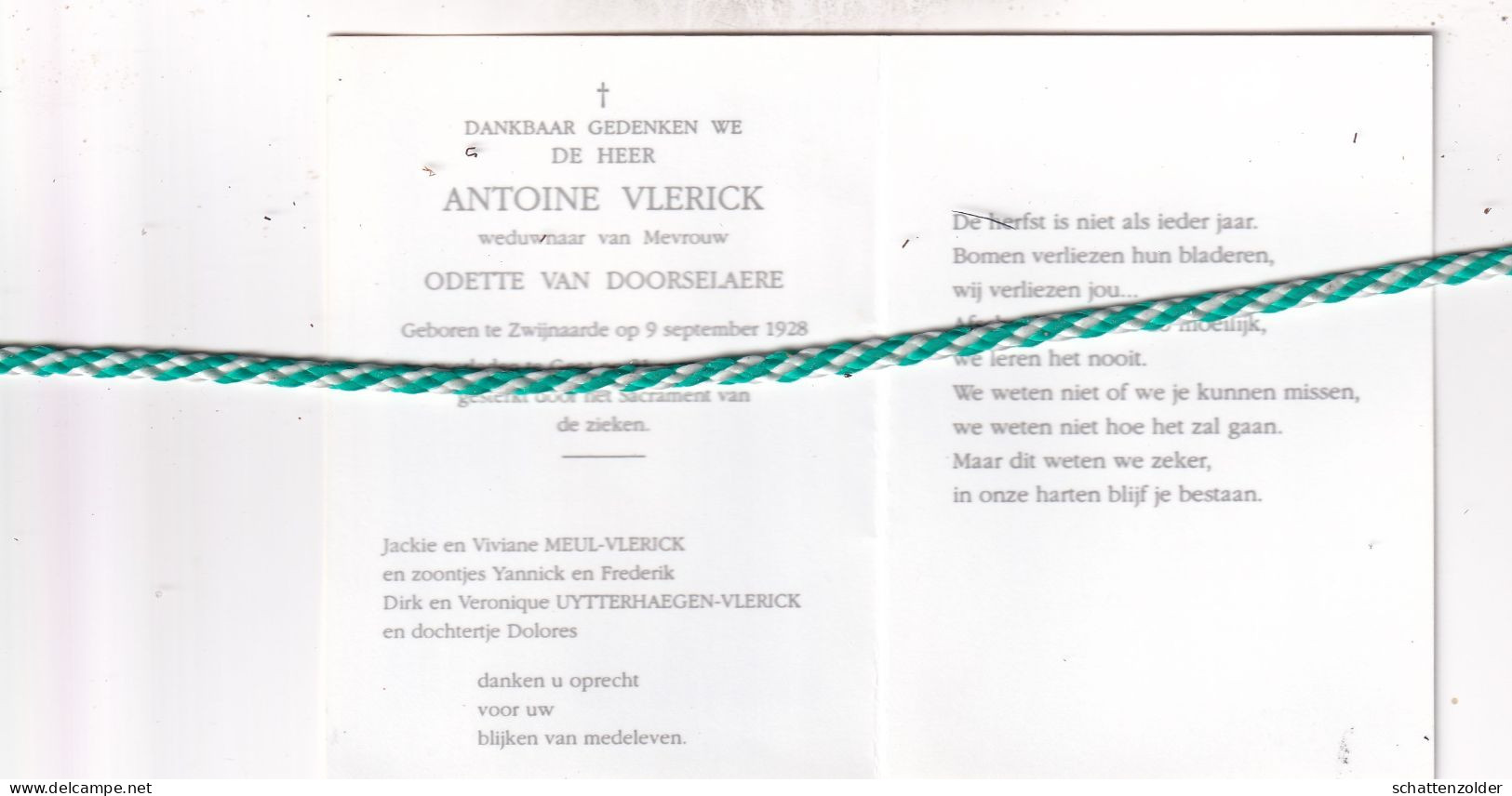 Antoine Vlerick-Van Doorselaere, Zwijnaarde 1928, Gent 1996. Foto - Obituary Notices