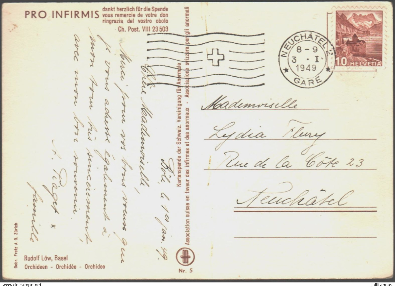 Switzerland Postcard With Stamps 1949 - Autres & Non Classés