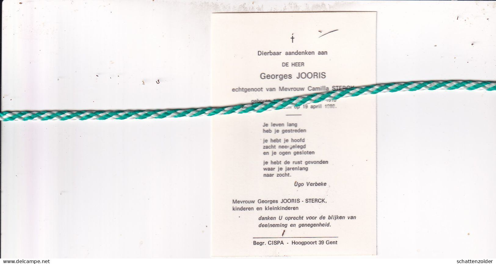 Georges Jooris-Sterck, Gent 1910, 1988. Foto - Obituary Notices