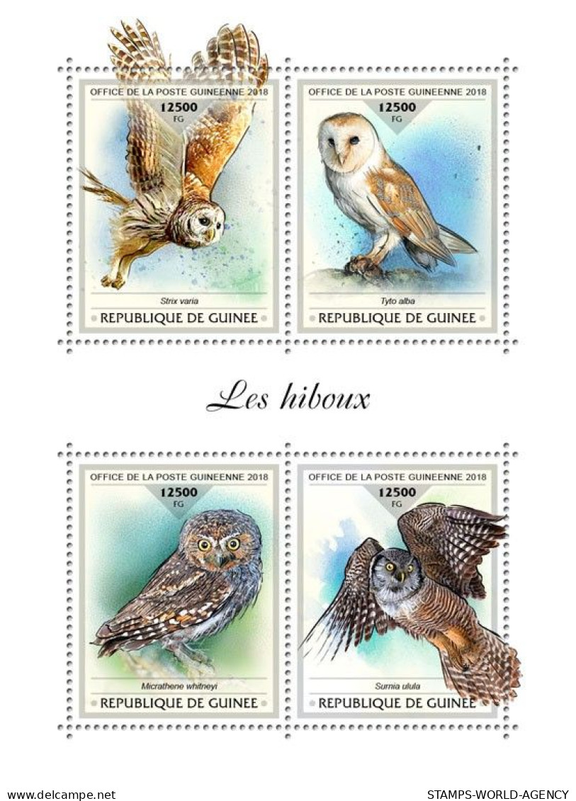 ( 250 33) - 2018- GUINEA - OWLS                4V  MNH** - Uilen