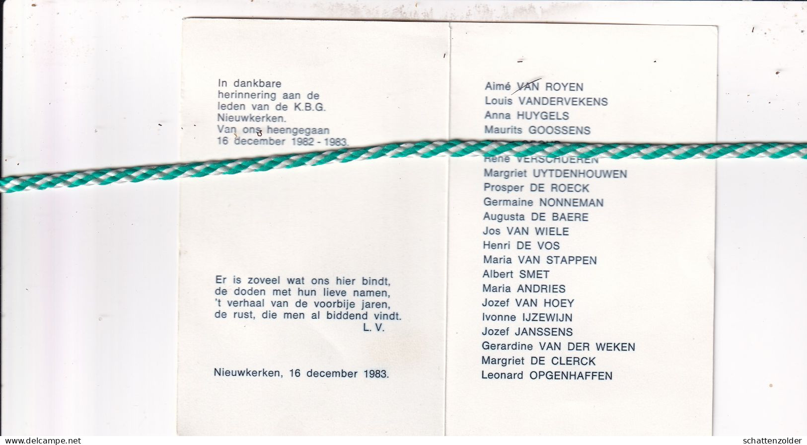 Overleden Leden K.B.G. Nieuwkerken 1982-83 - Obituary Notices