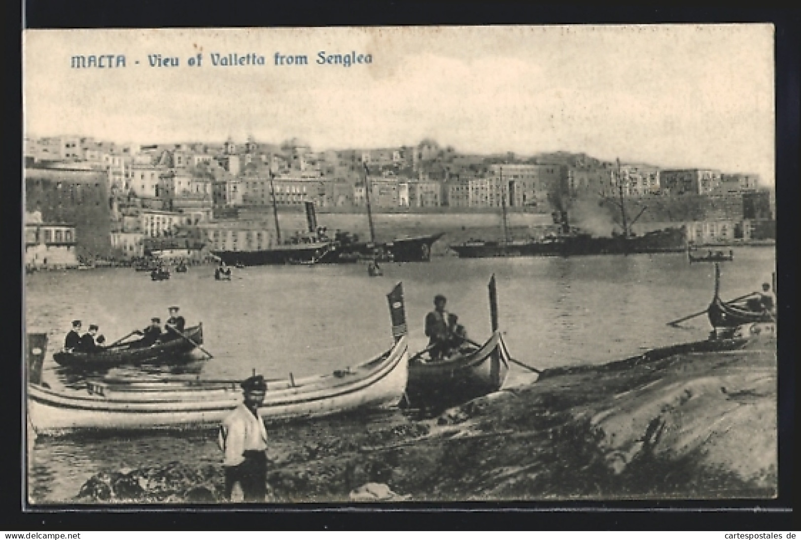 AK Malta, View Of Valleta From Senglea, Schiffe, Ruderboote  - Malta