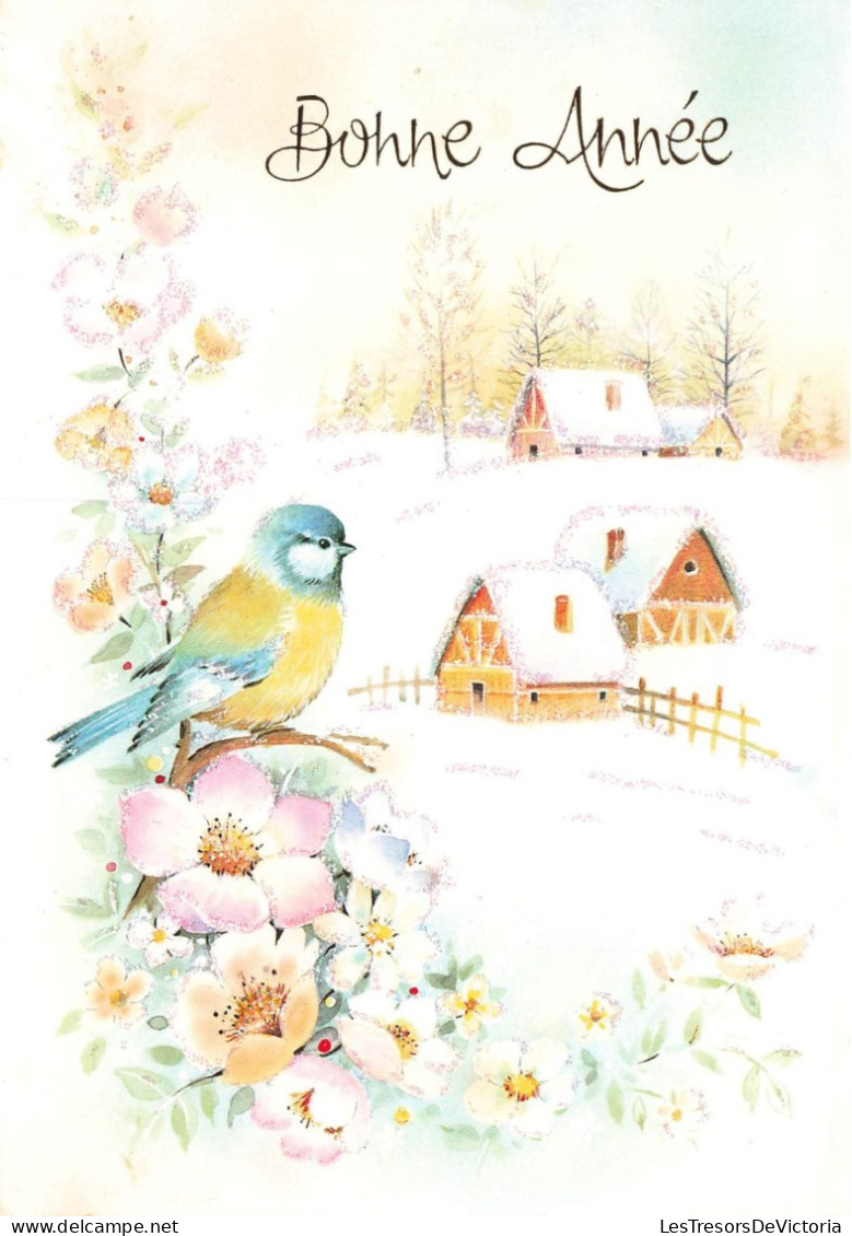 FETES - VOEUX - Nouvel An - Bonne Année - Oiseau - Maison - Neige - Sapin - Fleurs - Carte Postale Ancienne - New Year