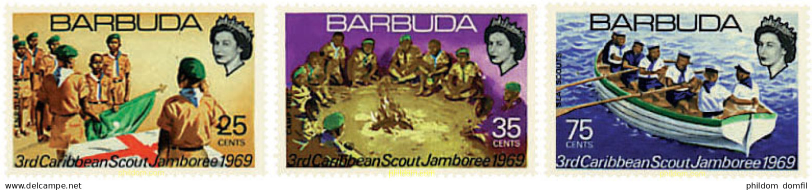 47061 MNH BARBUDA 1969 3 JAMBOREE DEL CARIBE EN GEORGETOWN - Barbuda (...-1981)