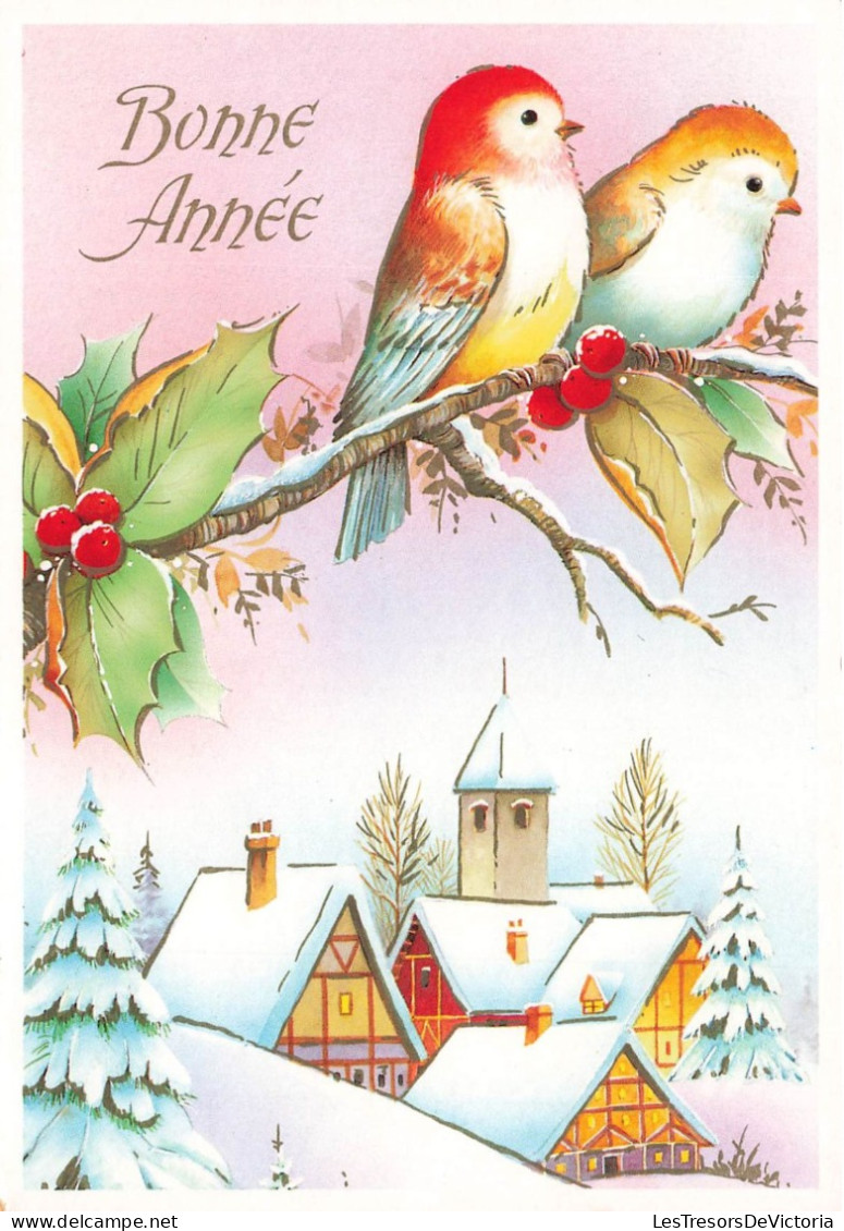 FETES - VOEUX - Nouvel An - Bonne Année - Oiseaux - Maison - Neige - Sapin - Carte Postale Ancienne - Nouvel An