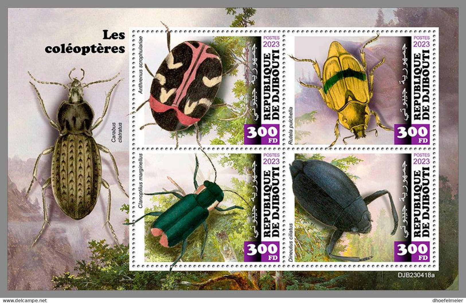 DJIBOUTI 2023 MNH Beetles Käfer M/S – OFFICIAL ISSUE – DHQ2420 - Beetles