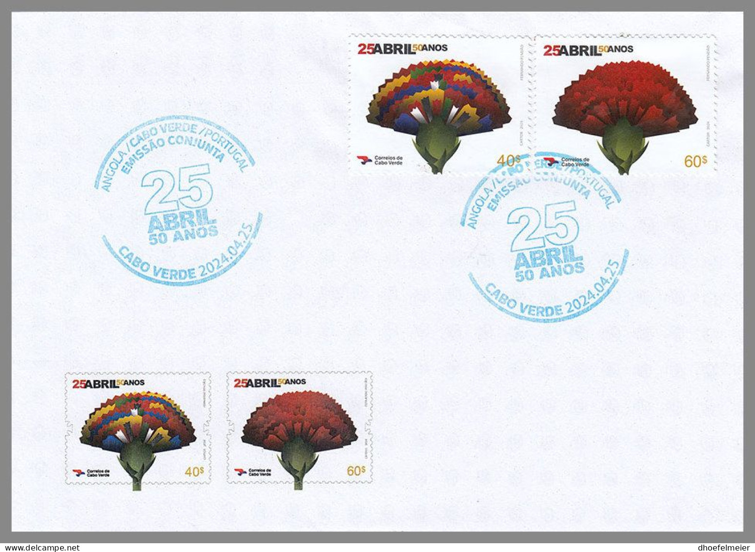 CAPE VERDE 2024 FDC 25 ABRIL & Democracy 25. April & Demokratie 2v – OFFICIAL ISSUE – DHQ2420 - Andere & Zonder Classificatie