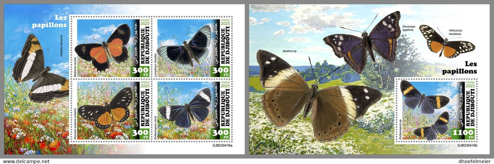 DJIBOUTI 2023 MNH Butterflies Schmetterlinge M/S+S/S – OFFICIAL ISSUE – DHQ2420 - Papillons