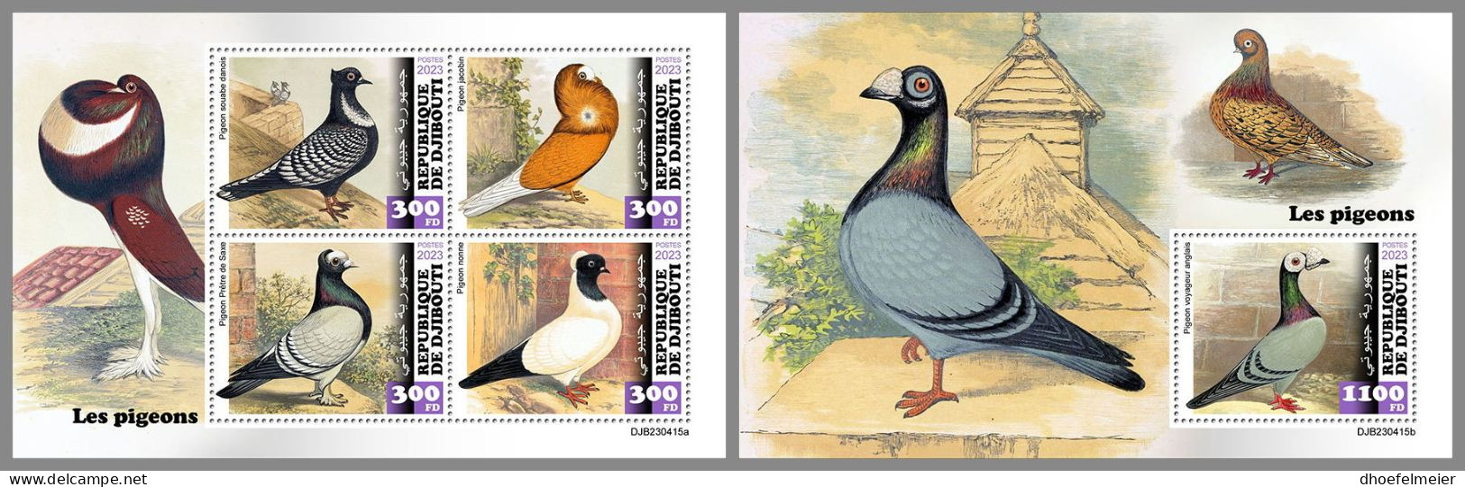 DJIBOUTI 2023 MNH Pigeons Tauben M/S+S/S – OFFICIAL ISSUE – DHQ2420 - Pigeons & Columbiformes