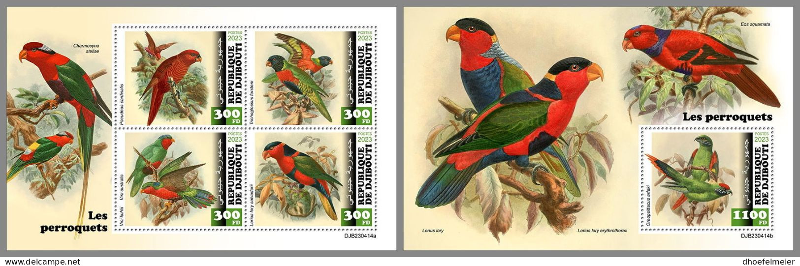 DJIBOUTI 2023 MNH Parrots Papageien M/S+S/S – OFFICIAL ISSUE – DHQ2420 - Papagayos