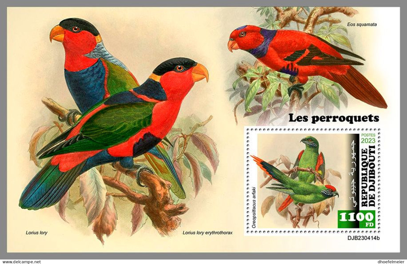 DJIBOUTI 2023 MNH Parrots Papageien S/S – OFFICIAL ISSUE – DHQ2420 - Papageien